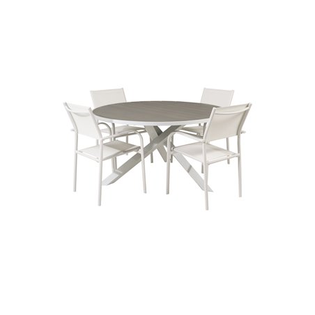 Parma Table ø 140 - White/Grey, Santorini Arm Chair (Stackable) - White Alu / White Textilene_4