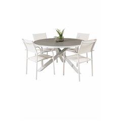 Parma Table ø 140 - White/Grey, Santorini Arm Chair (Stackable) - White Alu / White Textilene_4