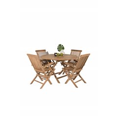 Kenya Round Dining Table ø120cm - Teak, Kenya Folding Chair - With Armrest - Teak_4