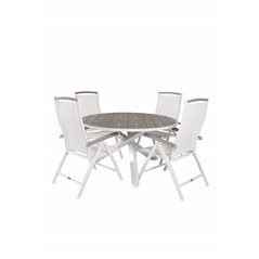 Parma Table ø 140 - White/Grey, Albany 5:pos Stol - Vit Aluminium/vit textilene/aintwood_4