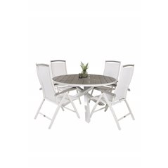 Parma Table ø 140 - White/Grey, Albany 5:pos Stol - Vit Aluminium/vit textilene/aintwood_4