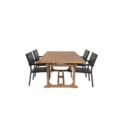 Kenya Dining Table 195/295*110*H75 - Teak, Levels Chair (stackable) - Black Alu / Black Aintwood_4