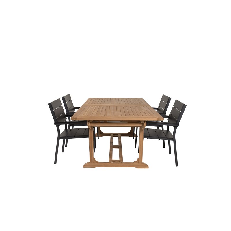 Kenya Dining Table 195/295*110*H75 - Teak, Levels Chair - Black Alu / Black Aintwood