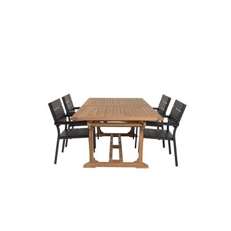 Kenya Dining Table 195/295*110*H75 - Teak, Levels Chair (stackable) - Black Alu / Black Aintwood_4