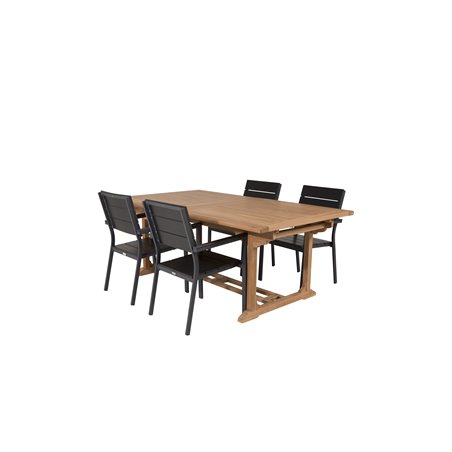 Kenya Dining Table 195/295*110*H75 - Teak, Levels Chair - Black Alu / Black Aintwood