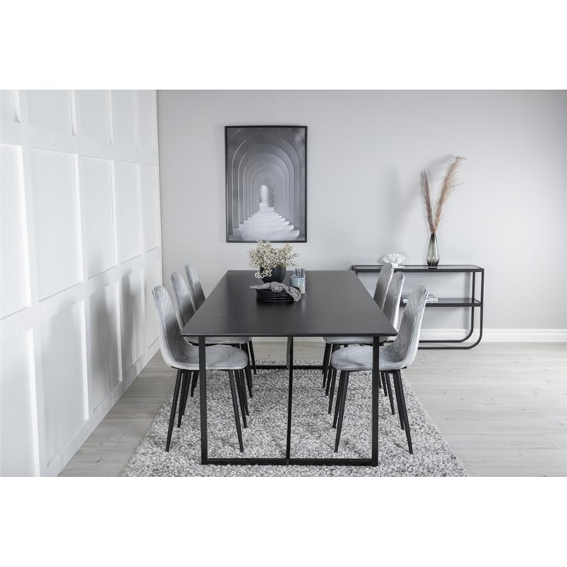 Palace Dining Table - 240*100*H75 - Black / Black, Polar Diamond Dining Chair - Black Legs - Grey Velvet_6