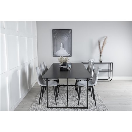 Palace Dining Table - 240*100*H75 - Black / Black, Polar Diamond Dining Chair - Black Legs - Grey Velvet_6