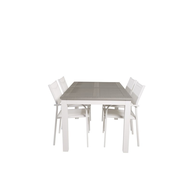 Albany Tabell - 160/240 - Vit / Gråsantorini Armstol (stapelbar) - Vit Aluminium / Vit Textilene_4