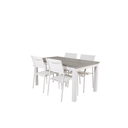 Albany Tabell - 160/240 - Vit / Gråsantorini Armstol (stapelbar) - Vit Aluminium / Vit Textilene_4