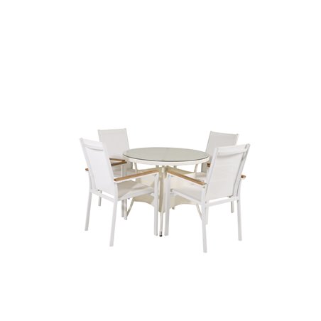 Volta Table ø 90 - White/Glass, Texas Chair - White/Teak_4