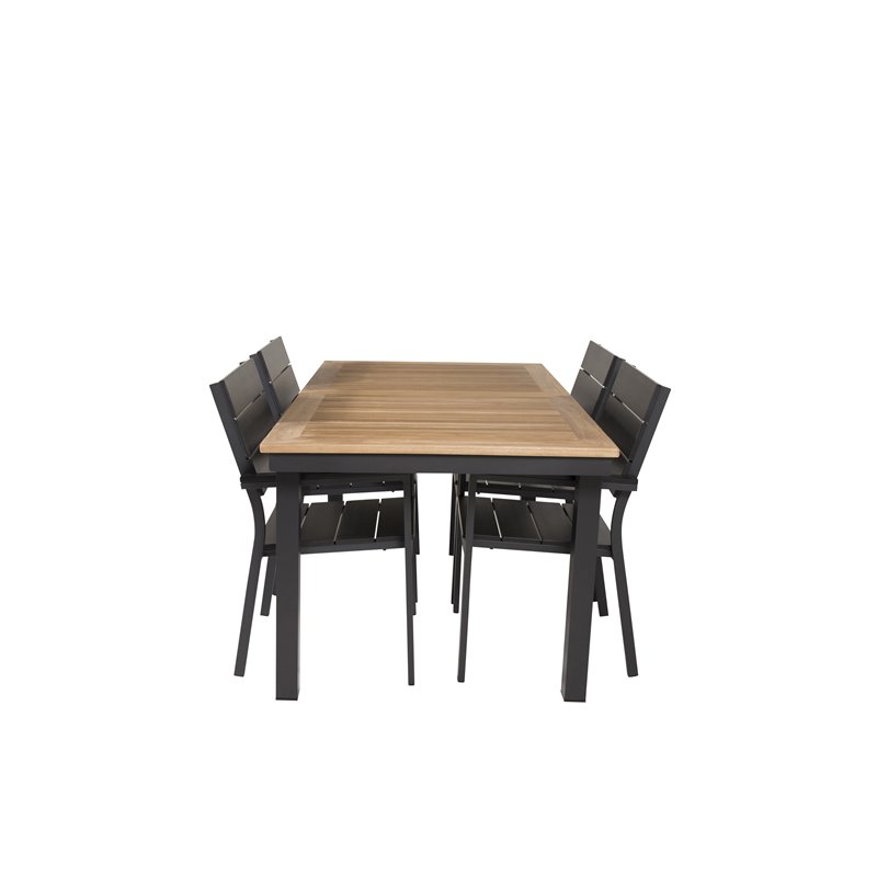 Panama bord 160/240 - Sort / Teak, Levels Chair (stabelbar) - Sort Alu / Sort Aintwood_4