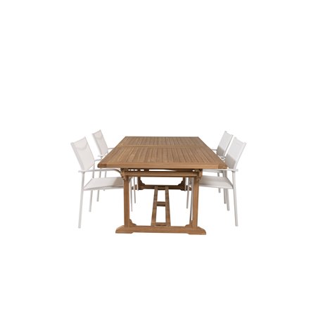 Kenya Dining Table 195/295*110*H75 - Teak, Santorini Arm Chair (Stackable) - White Alu / White Textilene_4