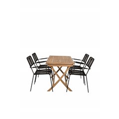 Kenya Dining Table 120*70*H75 - Teak, Lindos Armchair - Black Alu / Black Rope_4