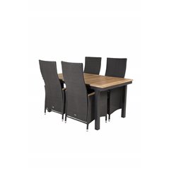 Panama Table 160/240 - Black/Teak, Padova Chair (Recliner) - Black/Teak_4