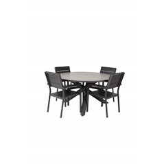 Parma - Table ø 140 - Black Alu / Grey Aintwood, Levels Chair - Black Alu / Black Aintwood