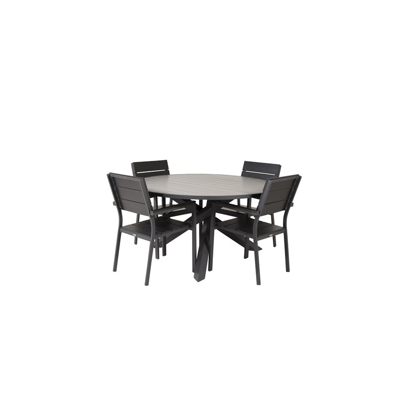 Parma - Bord ø 140 - Sort Alu / Grå Aintwood, Levels Chair (stabelbar) - Sort Alu / Sort Aintwood_4
