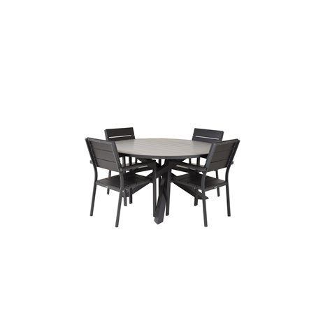 Parma - Table ø 140 - Black Alu /Grey Aintwood, Levels Chair (stackable) - Black Alu / Black Aintwood_4