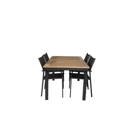 Panama Table 160/240 - Black/Teak, Santorini Arm Chair (Stackable) - Black alu / Black Textilene_4