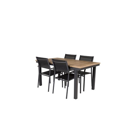 Panama Bord 160/240 - Sort / Teak, San torini Arm Chair (stabelbar) - Sort alu / Sort Textilene_4