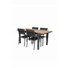 Mexico Table 160/240*90 - Black/Teak, Santorini Arm Chair (Stackable) - Black alu / Black Textilene_4