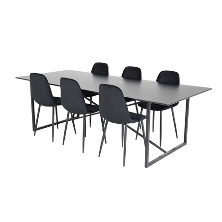 Palace ruokapöytä - 240 * 100 * H75 - musta / musta, Polar Diamond -ruokailutuoli - mustat jalat - Black Velvet_6
