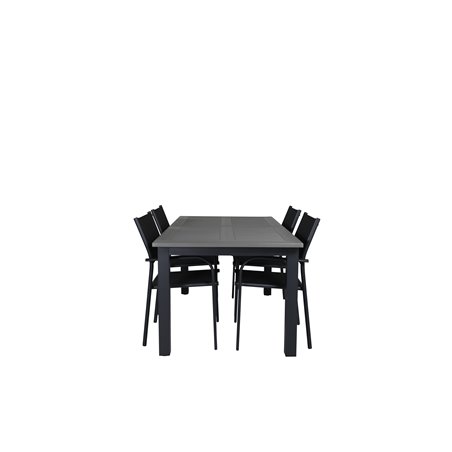 Albany Table - 160/240 - Black/Grey, Santorini Arm Chair (Stackable) - Black alu / Black Textilene_4