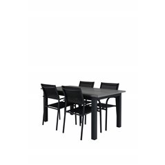 Albany Table - 160/240 - Black/Grey, Santorini Arm Chair (Stackable) - Black alu / Black Textilene_4