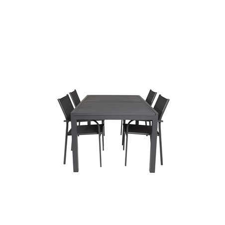 Marbella Table 160/240 - Black/Black, Santorini Arm Chair (Stackable) - Black alu / Black Textilene_4