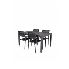 Marbella Table 160/240 - Black/Black, Santorini Arm Chair (Stackable) - Black alu / Black Textilene_4