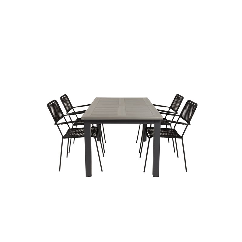 Albany Table - 160/240 - Black/Grey, Lindos Armchair - Black Alu/Black Rope