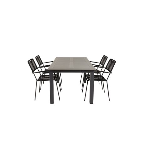 Albany Table - 160/240 - Black/Grey, Lindos Armchair - Black Alu / Black Rope_4