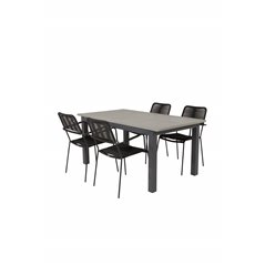 Albany Table - 160/240 - Black/Grey, Lindos Armchair - Black Alu/Black Rope