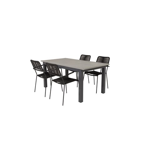 Albany Table - 160/240 - Black/Grey, Lindos Armchair - Black Alu/Black Rope