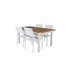 Panama - Table - 152/210*90 - Vit Alu/Teak, Santorini Arm Chair (Stackable) - White Alu / White Textilene_4