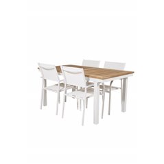 Panama Table 160/240 - White/Teak, Santorini Arm Chair (Stackable) - White Alu / White Textilene_4