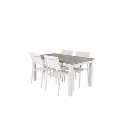 Albany Tabell - 152/210 - Vit / Gråsantorini Armstol (stapelbar) - Vit Aluminium / Vit Textilene_4