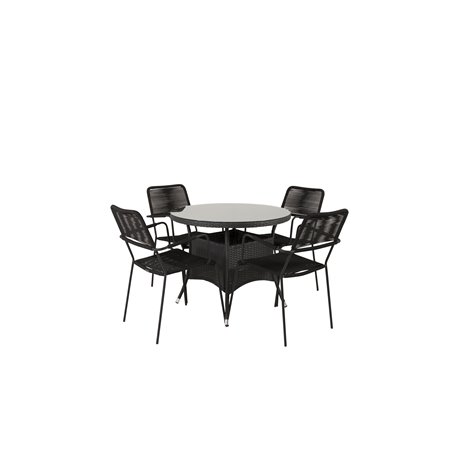 Volta Table ø 90 - Black/Glass, Lindos Armchair - Black Alu / Black Rope_4