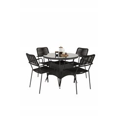 Volta Table ø 90 - Black/Glass, Lindos Armchair - Black Alu / Black Rope_4