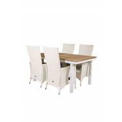 Panama Table 160/240 - White/Teak, Padova Chair (Recliner) - White/Grey_4