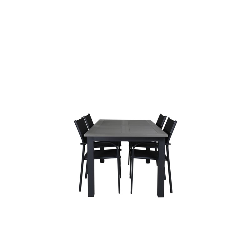 Albany Pöytä - 152/210 Black/Grey+SanTorini Arm Chair Black Alu/Black Textilene (käytetty)