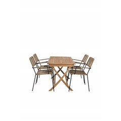 Kenya Dining Table 120*70*H75 - Teak, Lindos - Armchair - Black Alu / Latte Rope