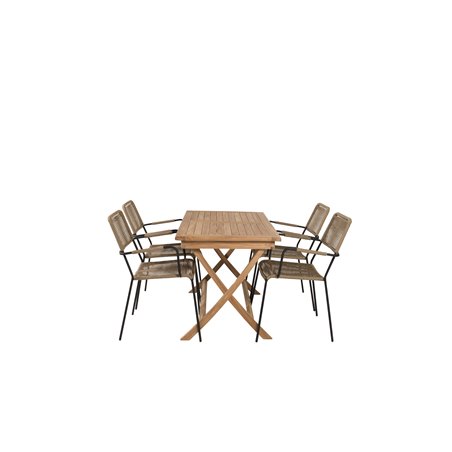 Kenya Dining Table 120*70*H75 - Teak, Lindos - Armchair - Black Alu / Latte Rope_4