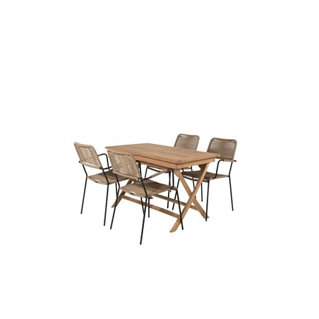 Kenya Dining Table 120*70*H75 - Teak, Lindos - Armchair - Black Alu / Latte Rope