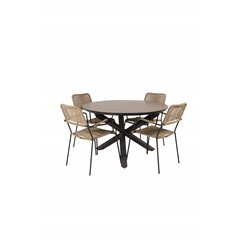 Llama Round Dining Table 120 - Black Alu / Brown HPL, Lindos - Armchair - Black Alu / Latte Rope_4