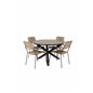 Llama Round Dining Table 120 - Black Alu / Brown HPL, Lindos - Armchair - Black Alu / Latte Rope