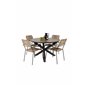 Llama Round Dining Table 120 - Black Alu / Brown HPL, Lindos - Armchair - Black Alu / Latte Rope