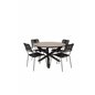 Llama Round Dining Table 120 - Black Alu/Brown HPL, Lindos Armchair - Black Alu/Black Rope