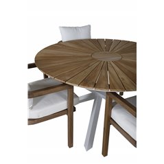 Mexico Table ø 140 - White/Teak, Erica Dinning chair-acacia wire brushed/off white cushion_4