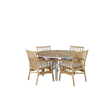 Mexico Table ø 140 - White/Teak, Cane Karmstol_4