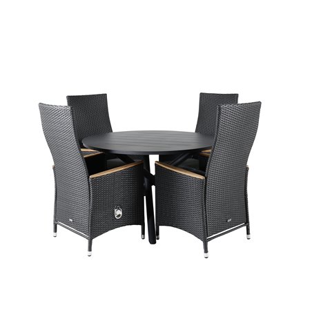 Alma Dining Table - Black Alu - ø120cm, Padova Chair (Recliner) - Black/Teak_4